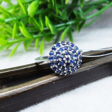925纯银镀18k白金天然蓝宝石戒指 可爱蘑菇简约时尚宝石戒子新款
