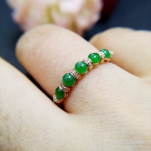 宝裕名品 特价18K玫瑰金配钻镶天然A货满绿翡翠戒指