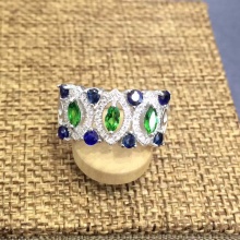 银镶天然宝石蓝宝石沙弗莱戒指925纯银围锆石指环镶嵌定制