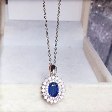 天然斯里兰卡蓝宝石吊坠彩色红蓝绿宝石项链925纯银镶嵌女送银链