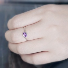 天然紫水晶戒指925银女款戒指指环流行饰品日韩戒指女学生简约