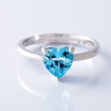 天然托帕石戒指女925银瑞士蓝心形情人节礼物送女友开口