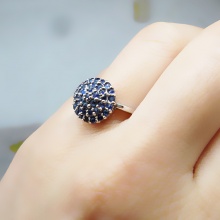 925纯银镀18k白金天然蓝宝石戒指 可爱蘑菇简约时尚宝石戒子新款