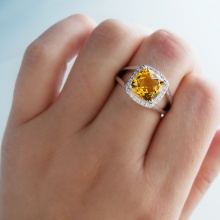 纯银天然黄水晶戒指女时尚925银镀金韩版个性方宽指环指圈开口