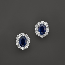 18k白金蓝宝石钻石耳环 天然蓝宝石耳钉 1.2克拉蓝宝石
