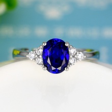 蓝宝石925纯银镀18K金彩宝坦桑石色戒指环彩色宝石蓝宝石戒指女款