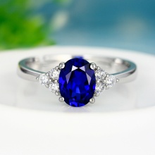 蓝宝石925纯银镀18K金彩宝坦桑石色戒指环彩色宝石蓝宝石戒指女款