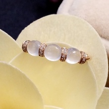宝裕名品 18K玫瑰金配钻镶天然A货玻璃种翡翠戒指 指环