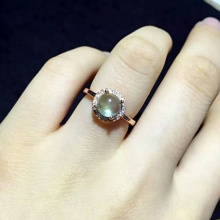天然葡萄石吊坠戒指套装女款925纯银镀金锁骨项链唯美小清新时尚