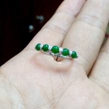 宝裕名品 18K白金镶天然A货翡翠戒指 配钻石 满绿 12号
