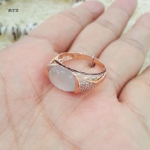 宝裕名品 18K玫瑰金镶天然A货冰种翡翠配钻戒指 元宝戒 00262750