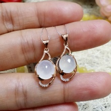 宝裕名品 18K金玫瑰金镶天然A货冰种翡翠吊坠 项坠 包邮送证书