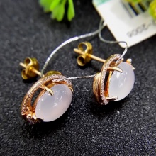 宝裕名品 18K玫瑰金镶天然A货冰种翡翠耳钉 耳饰 耳环
