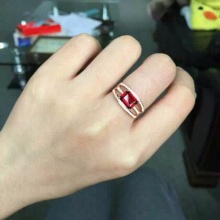925银天然酒红石榴石戒指韩版女饰品礼物方