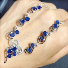 天然斯里兰卡蓝宝石项链彩色宝石吊坠925纯银镶嵌时尚精致女款