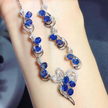 天然斯里兰卡蓝宝石项链彩色宝石吊坠925纯银镶嵌时尚精致女款