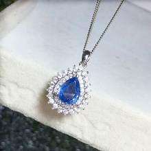 天然斯里兰卡蓝宝石吊坠925纯银镶嵌彩色红蓝绿宝石项链女送银链